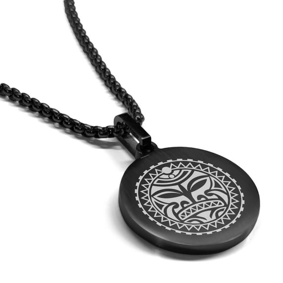 Stainless Steel Sun Maori Symbol Round Medallion Pendant Necklace