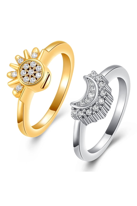 Stainless Steel Sun Moon Pendant Pair Ring Funeral Memorial Cremation Jewelry for Ashes Keepsake Urn Ring