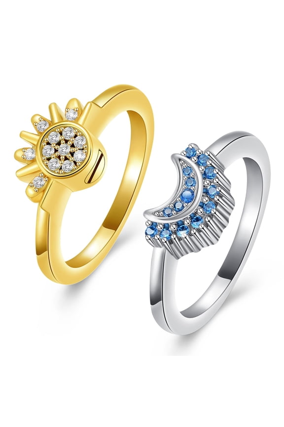 Stainless Steel Sun Moon Pendant Pair Ring  Funeral Memorial Cremation Jewelry for Ashes Keepsake Urn Ring