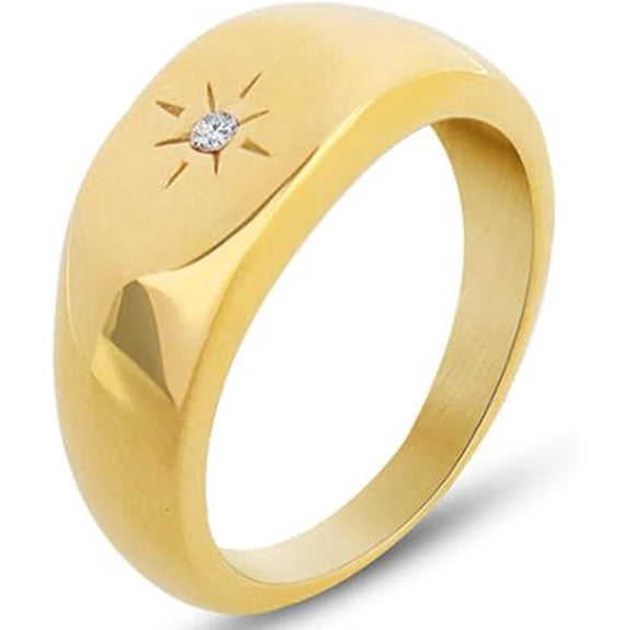 Stainless Steel Sunshine Signet Style Fashion Dainty Wedding Promise Festival Birthday Pinky Ring