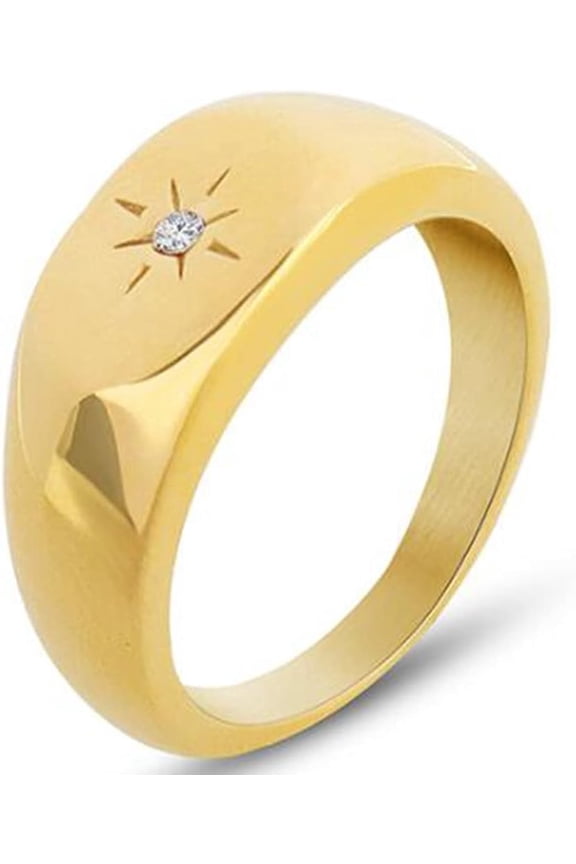 Stainless Steel Sunshine Signet Style Fashion Dainty Wedding Promise Festival Birthday Pinky Ring
