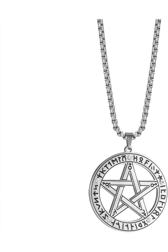 Stainless Steel Supernatural Pentacle Pentagram Pendant Necklace Witch Protection Star Amulet Necklace For Men Women, Stainless Steel, Unknow
