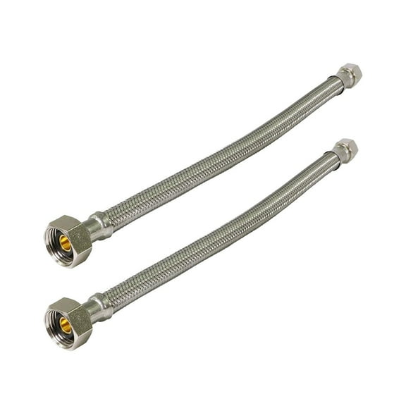 Stainless Steel Supply Hose For 4" Centerset Faucet Bathroom Sink Taps 16" length x 1/2" IPS X 3/8" compression Sold as Pair | Renovators Supply