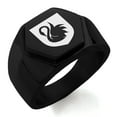 thumbnail image 1 of Stainless Steel Swan Harmony Coat of Arms Shield Engraved Hexagon Crest Flat Top Biker Style Polished Ring, 1 of 1