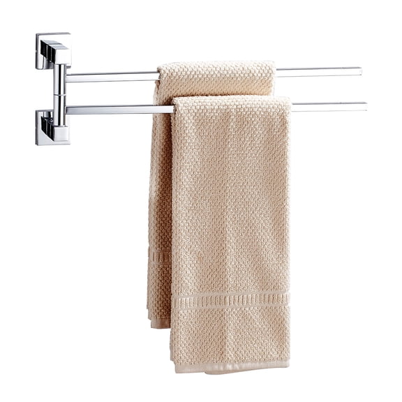 Stainless Steel Swing Arm Towel Holder Wall Mounted Towel Rack 2 Bar Space Saving Bathroom Towel Rail for Home Hotel