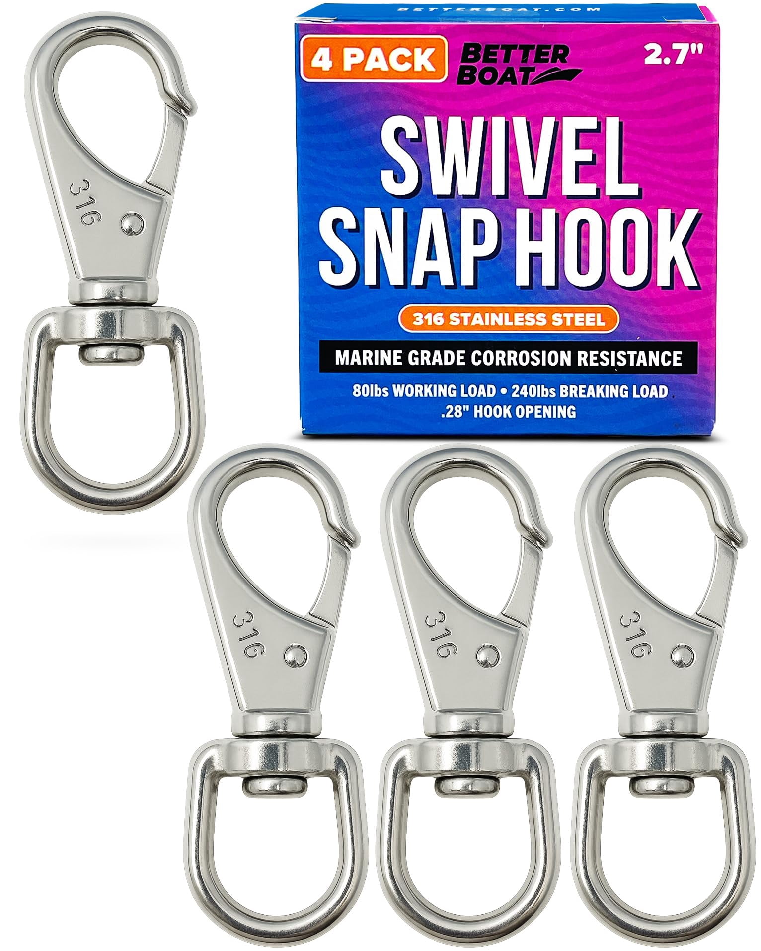 JY-MARINE 3.3 Inch Stainless Steel 316 Screw-In Hooks – Heavy Duty Ceiling Hooks For Hanging Plants, Indoor/Outdoor – 10 Pack