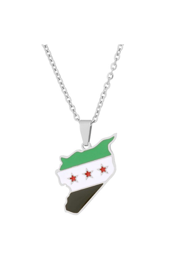Stainless Steel Syria Map Flag Pendant Necklaces for Women Men Map Charm Fashion Syrians Map Chain Jewelry Gold Silver