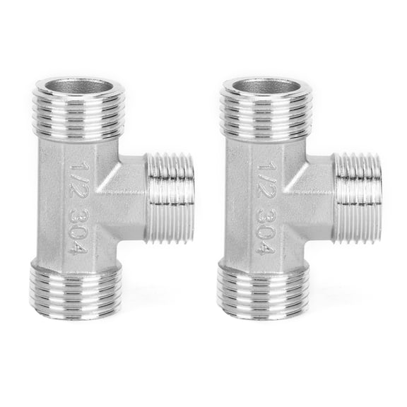 Stainless Steel T-Shaped Tee Connector Pipe Fittings 3-Way G1/2in Male Threaded Joint Coupler Adapter Accessory for Water Gas Plumbing System (2-Pack, 2 x 1.5 in / 5 x 3.7 cm)