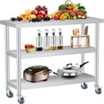 thumbnail image 1 of Stainless Steel Table, 14 x 24 x 34 Inch, 3-Tier Metal Prep Table with 2 Undershelf & Gloves, Commercial Kitchen Utility Workstation for Restaurant, Hotel, Laundry, Garage, Indoor, Outdoor, BBQ, 1 of 7
