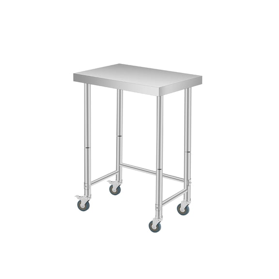 Stainless Steel Table, 16"x24"x35" Utility Work Tables, Commercial Kitchen Prep Table with Locking Casters and Open Base Single Tier, for Restaurant, Garage, Workshop, Silver