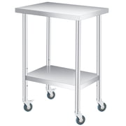 Stainless Steel Table with 2-Tier Storage,12x24 Inch 201 Grade Commercial Worktable, Locking Casters, Adjustable Undershelf, NSF-Certified for Kitchen, Food Prep