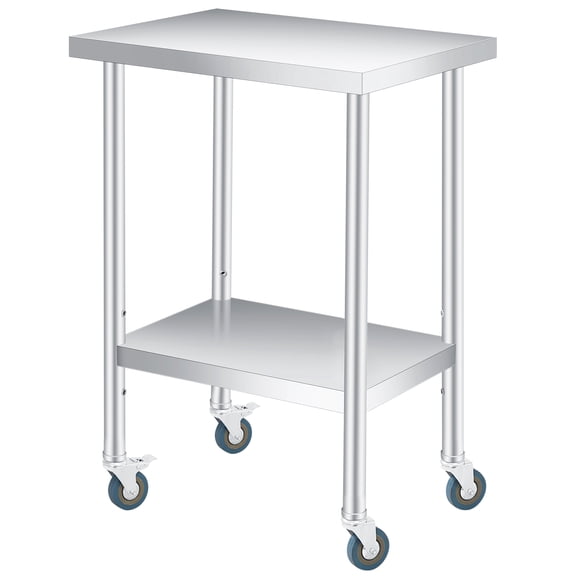 Stainless Steel Table with 2-Tier Storage,12x24 Inch 201 Grade Commercial Worktable, Locking Casters, Adjustable Undershelf, NSF-Certified for Kitchen, Food Prep