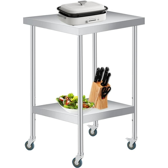 Stainless Steel Table, 24" x 24" Prep Workstation, 1000 LBS, NSF Commercial Work Table with Adjustable Undershelf and Lockable Casters, for Restaurant, Home, Kitchen, Hotel, Outdoor