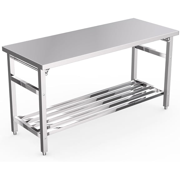 Stainless Steel Table, 24 x 60 Inches Folding Heavy Duty Table for Kitchen, Commercial Stainless Steel Prep Table with Adjustable Undershelf, for Restaurant, Home and Hotel