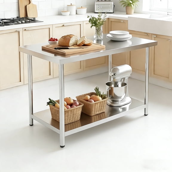 Stainless Steel Table, 30" x 48" Stainless Steel Prep Table, Commercial Work Table, Open Base Stainless Steel Table for Bakery Prep Room
