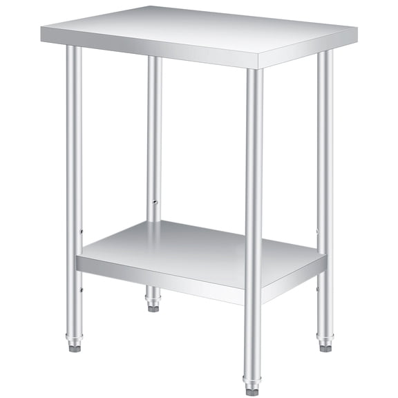 Stainless Steel Table, Commercial Prep Work Table with Adjustable Undershelf, 2 Tier Metal Table for Restaurant, Home, Kitchen, Garages and Outdoor