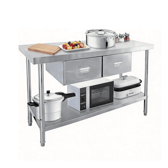 Stainless Steel Table with Drawers, 60"x24" Prep Table for Commercial Kitchen, Heavy Duty Work Tables Workbench with Adjustable Shelves for Home Restaurant Garage