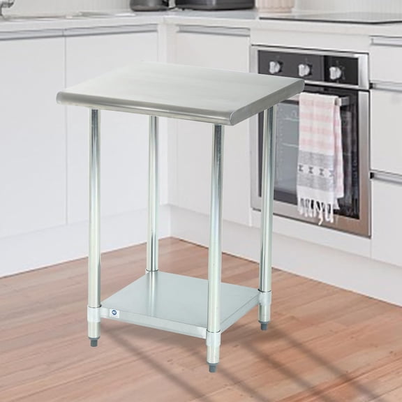 Stainless Steel Table Kitchen Prep & Work Table 24" D X 24" W Heavy Duty Metal Commercial Kitchen Table with Adjustable Undershelf for Home, Restaurant Garage, Warehouse, Hotel, Silver