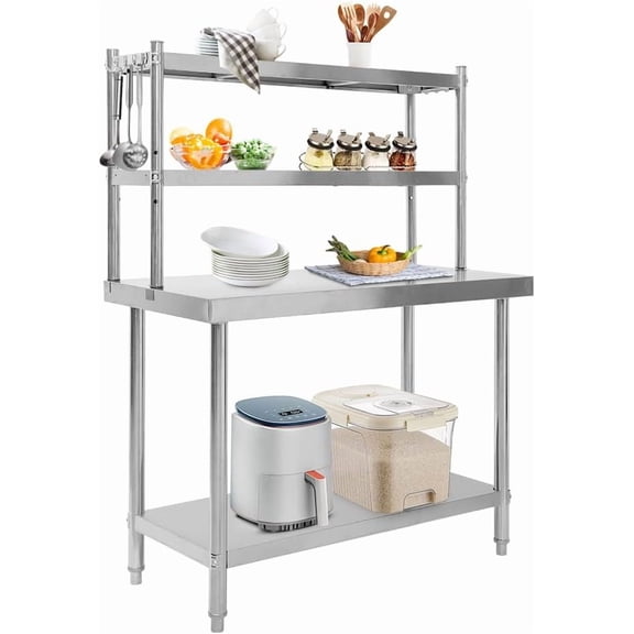 Stainless Steel Table with Overshelf, 48" X 24" Kitchen Prep Table with 12" Adjustable Shelf, Commerical Kitchen Workbench for Home Restaurant Garage Warehouse