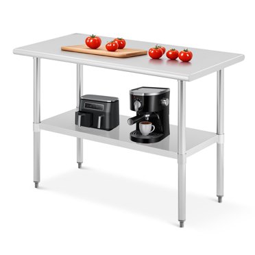 Stainless Steel Table For Prep & Work, 2-Tier Shelf 24"x60" NSF Commercial Worktable Adjustable Height, Utility Storage Rack For Restaurant Kitchen