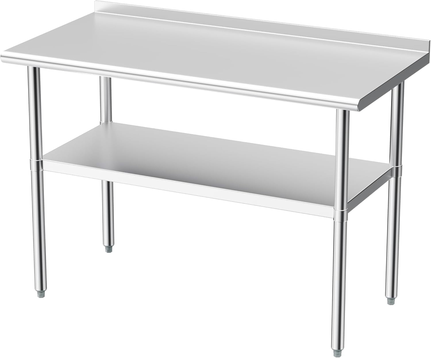 Stainless Steel Table for Prep & Work, 24 x 48 in, NSF Metal Commercial Heavy Duty Table with Backsplash and Adjustable Under Shelf and Foot for Restaurant, Home and Hotel