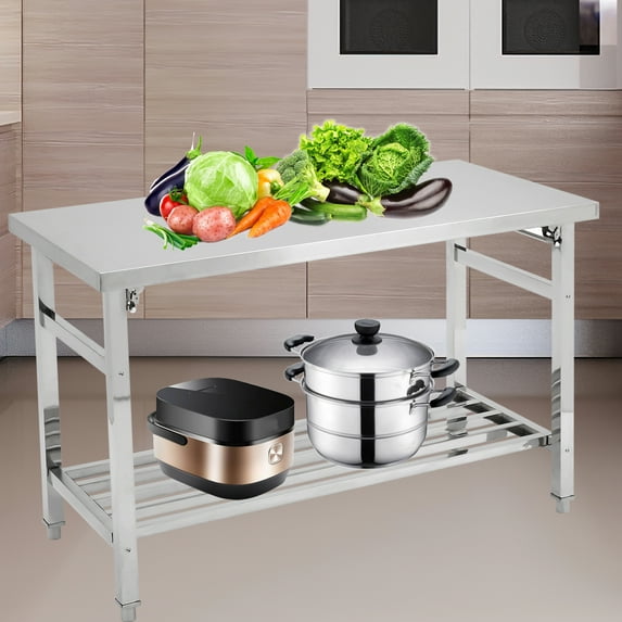 Stainless Steel Table for Prep & Work, 24 x 59 Inches, Folding Commercial Heavy Duty Table with Adjustable Undershelf, for Commercial Kitchen, Restaurant, Hotel and Garage