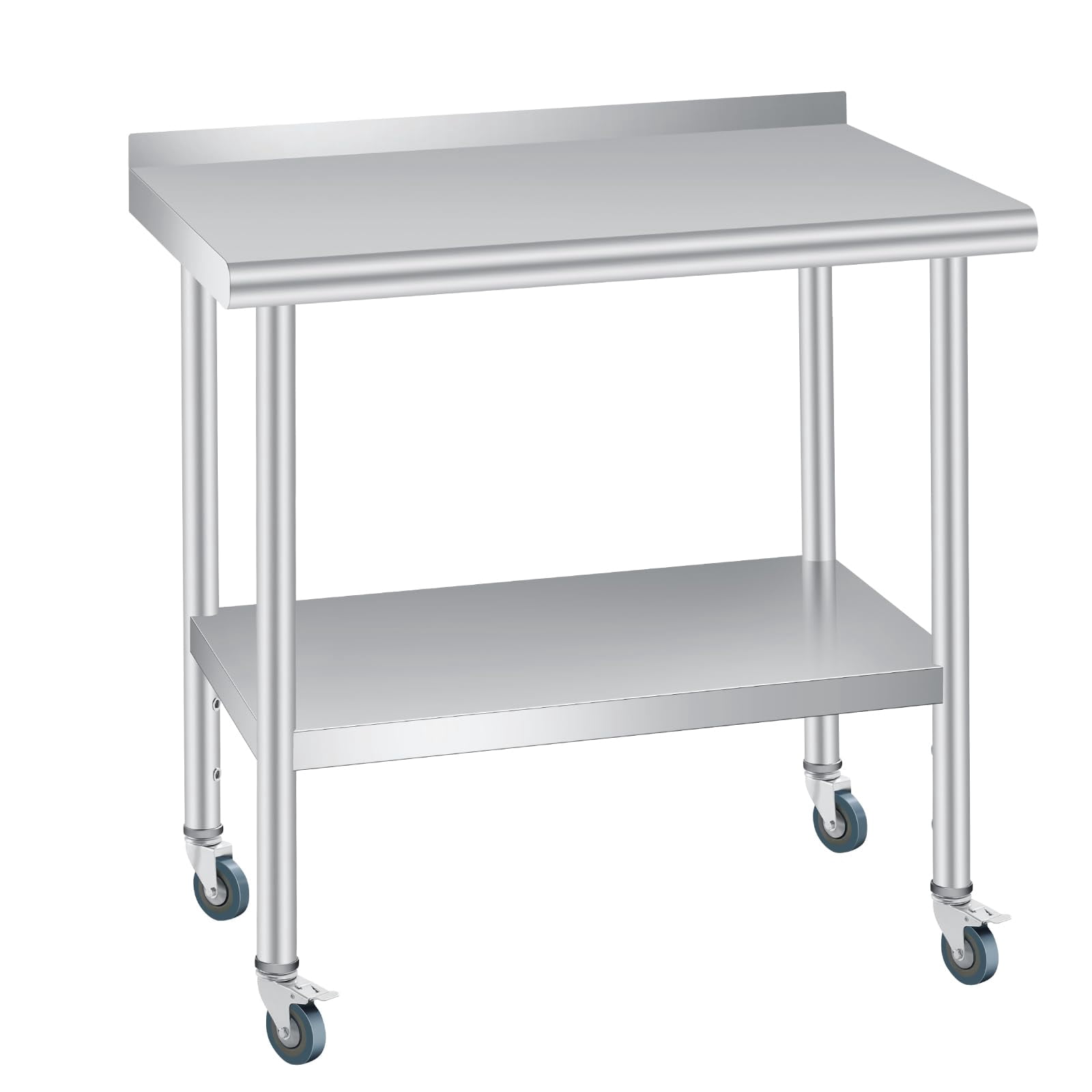 Stainless Steel Table for Prep & Work, 30x24 Inches Heavy Duty Commercial Table with Adjustable Undershelf and Backsplash, Prep Table with Caster Wheels for Restaurant Kitchen Home and Hotel