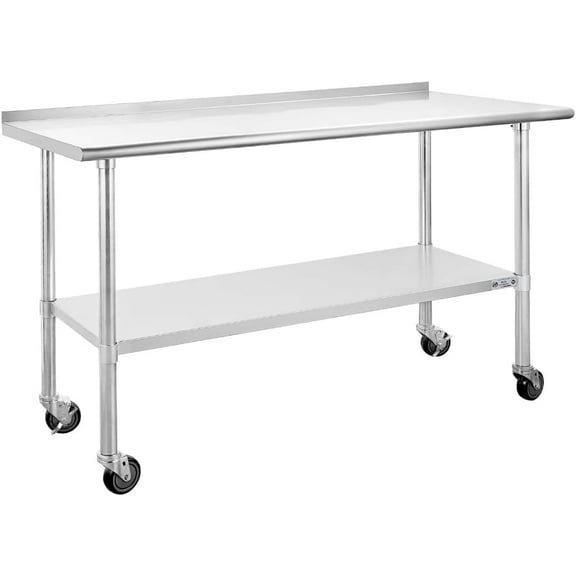 Stainless Steel Table for Prep & Work with Backsplash,Kitchen Work Table,Metal Commercial Kitchen Heavy Duty Table with 4 Caster Wheels for Restaurant,Home and Hotel