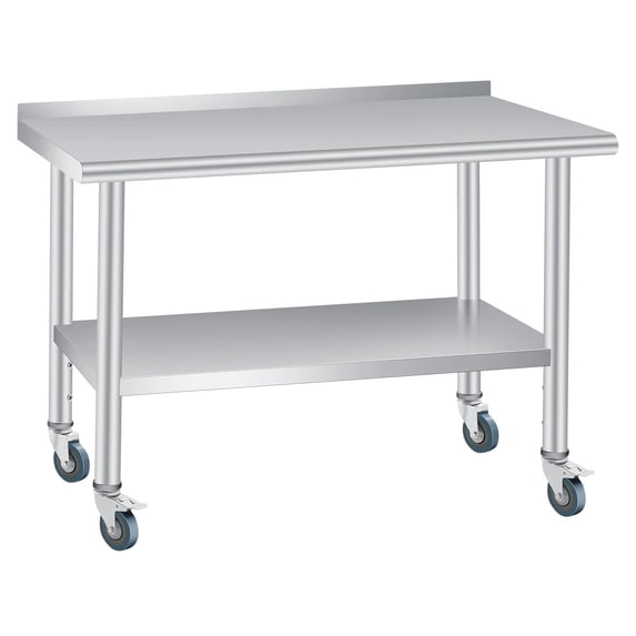 Stainless Steel Table for Prep & Work, Commercial Heavy Duty Table with Adjustable Undershelf, Backsplash and 4 Caster Wheels for Restaurant, Home and Hotel
