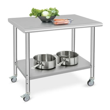 Stainless Steel Table for Prep & Work,36"x24"x35",NSF Commercial Heavy Duty Table with Undershelf,Caster Wheel for Restaurants,Silver