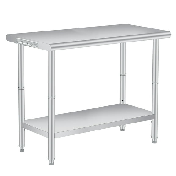 Stainless Steel Table with Hooks for Prep & Work, Commercial Stainless Steel Kitchen Island with Adjustable Undershelf for Restaurant, Home and Hotel