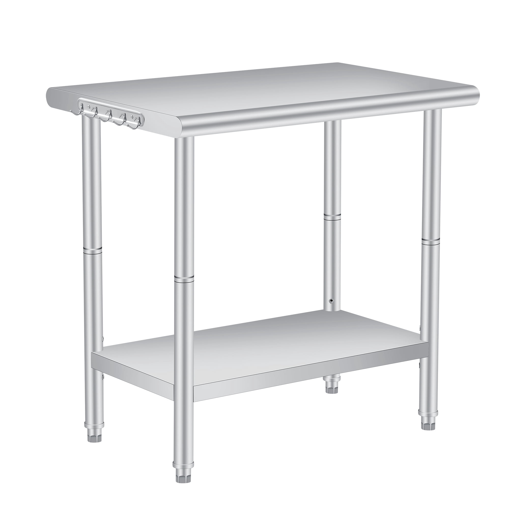 Stainless Steel Table with Hooks for Prep & Work, Commercial Stainless Steel Kitchen Island with Adjustable Undershelf for Restaurant, Home and Hotel