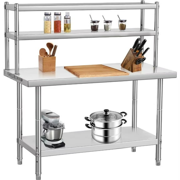 Stainless Steel Table with Overshelves, 48"x24" Commercial Kitchen Prep Table, Metal Work Table Workbench for Garage Home Restaurant Warehouse