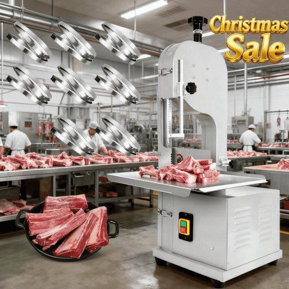 Stainless Steel Tabletop Commercial Meat Saw, 1500W Electric Bone Bandsaw (19.3"x15.3" Workbench) for Factories, Franchised Stores, Restaurants