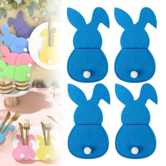 Stainless Steel Tableware,4pc Easter Bunny Utensil Cutlery Holders Bags Silverware Holder Bag Easter Bunny Cutlery Bags Flatware Holder Tableware Utensil Storage Bags For HomeMelamine Tableware