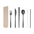 thumbnail image 1 of Stainless Steel Tableware Set with Knife Fork Spoon Chopsticks Straw and Brush in Storage Bag 7 Pcs for Camping and Travel, 1 of 6