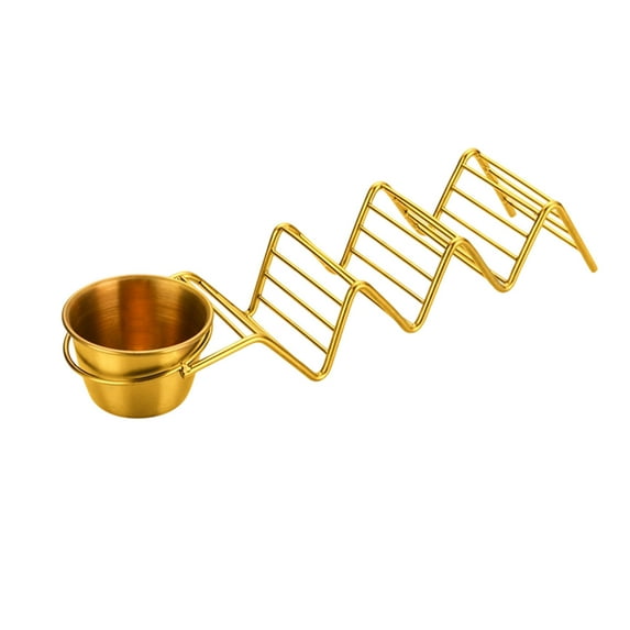 Stainless Steel Taco Holder Set With Sauce Cups For Serving And Tortilla Rack - Gold