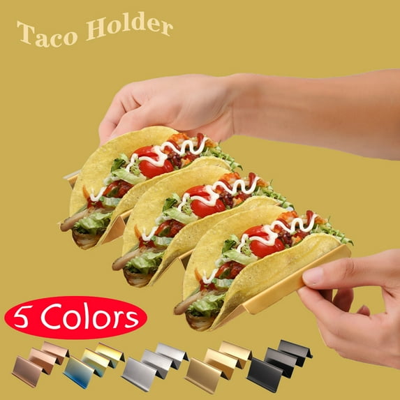 Stainless Steel Taco Holder Stands Set of 4, Taco Stand Rack Holds Up 2 Or 3 Soft & Hard Shell Tacos for Family
