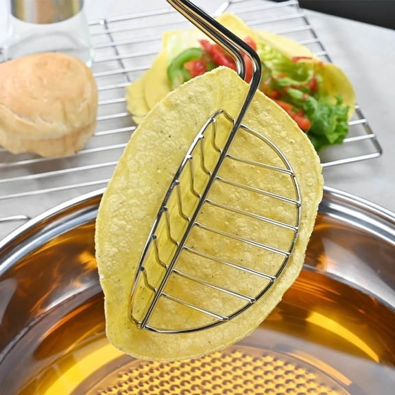 Stainless Steel Taco Shell Fryer Tongs, U-Shaped Tortilla Press Clip with Heat-Resistant Handle, Homemade Taco Shell Maker,Red