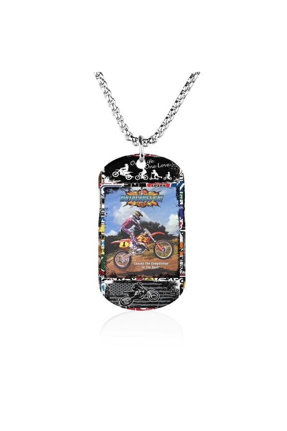 Stainless Steel Tag Pendant Dirt Bike Motorcycle Race Necklace with Link Chain Decoration Gifts for Women Men