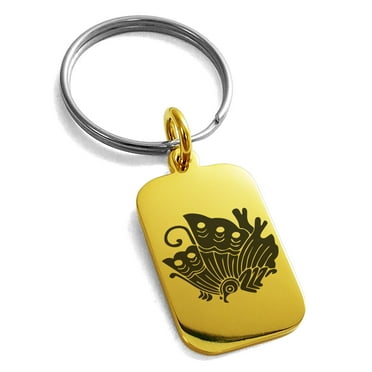 Tioneer Stainless Steel Taira Ageha Samurai Crest Engraved Small Rectangle Dog Tag Charm Keychain Keyring