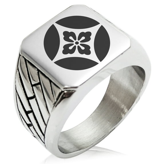 Stainless Steel Takahashi Samurai Crest Geometric Pattern Biker Style Polished Ring