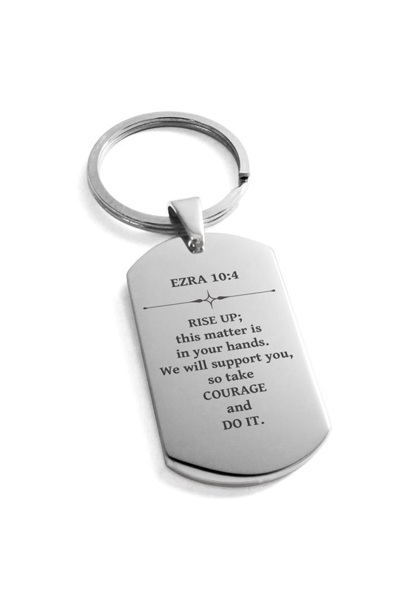 Stainless Steel Take Courage and Do It Ezra 10:4 Dog Tag Keychain Keyring Celtic