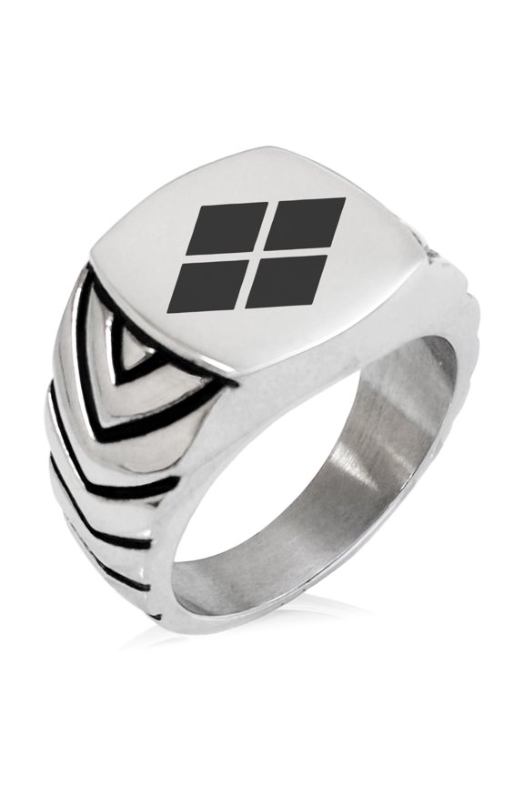 Stainless Steel Takeda Samurai Crest Chevron Pattern Biker Style Polished Ring