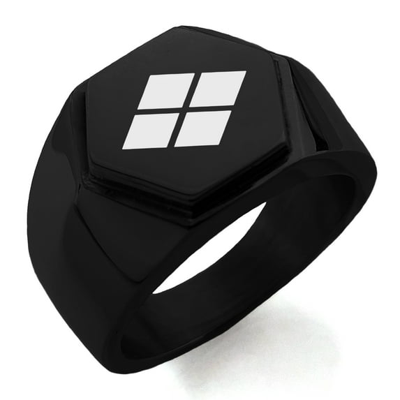 Tioneer Stainless Steel Takeda Samurai Crest Engraved Hexagon Crest Flat Top Biker Style Polished Ring