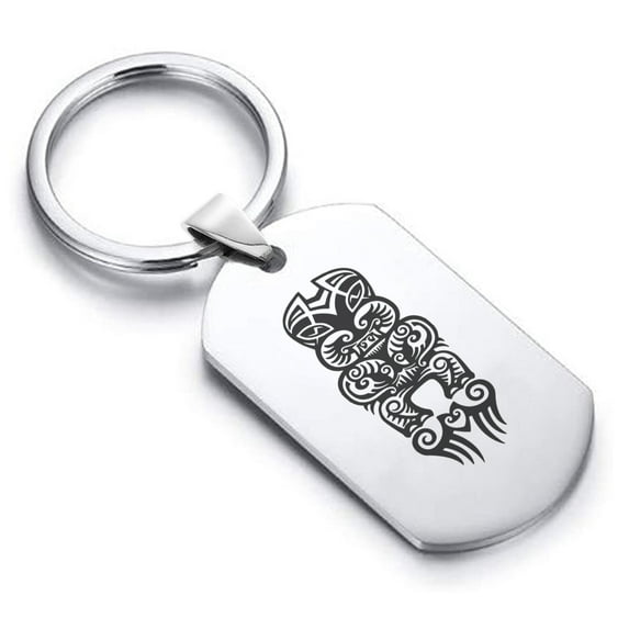Stainless Steel Taniwha Maori Symbol Dog Tag Keychain Circle Ring