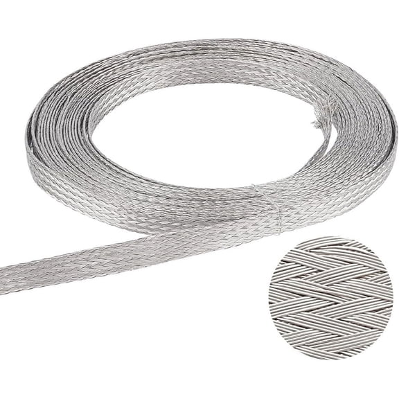 Stainless Steel Tape Expandable Cable Sleeve Knitting Scalable Network Ribbon Flat Cable Sleeve Cord Protector Wire for Protect Cable 6m Stainless Steel Color