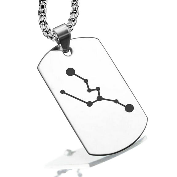 Stainless Steel Taurus (Bull) Astrology Constellation Dog Tag Pendant Necklace