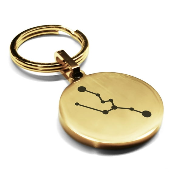 Stainless Steel Taurus (Bull) Astrology Constellation Round Medallion Keychain Circle Ring