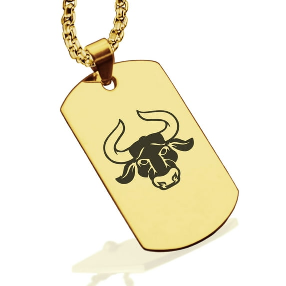 Stainless Steel Taurus Zodiac (Bull) Dog Tag Pendant Necklace